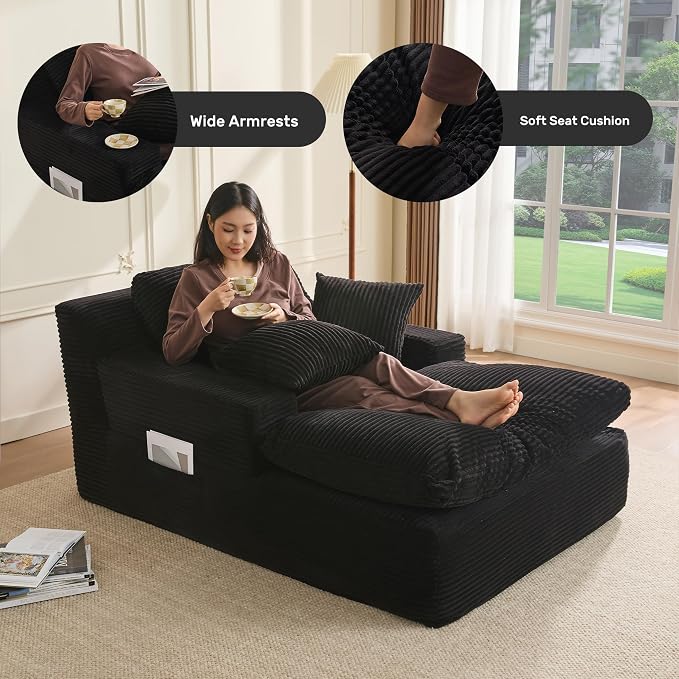 63" Chaise Lounge Chair Indoor, Set of Convertible Sleeper Sofa Couch - Image 4