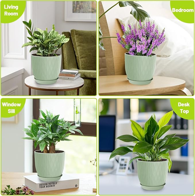 Plastic Plant Pots 10/9/8/7.5/7 inch Set of 5, Flower Planters - Image 6