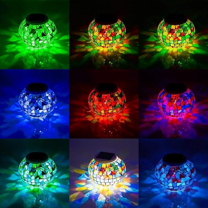 Color Changing Solar Powered Glass Mosaic Ball Led Garden Lights, Rechargeable - Image 2