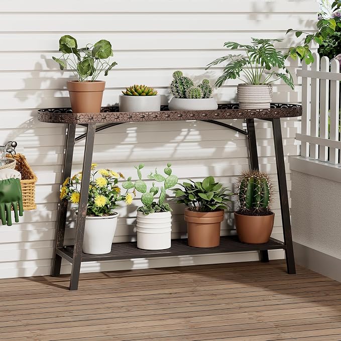 2 Tier Plant Stand Outdoor Indoor Metal Pland Stand, Heavy Duty Tall Plant - Image 3
