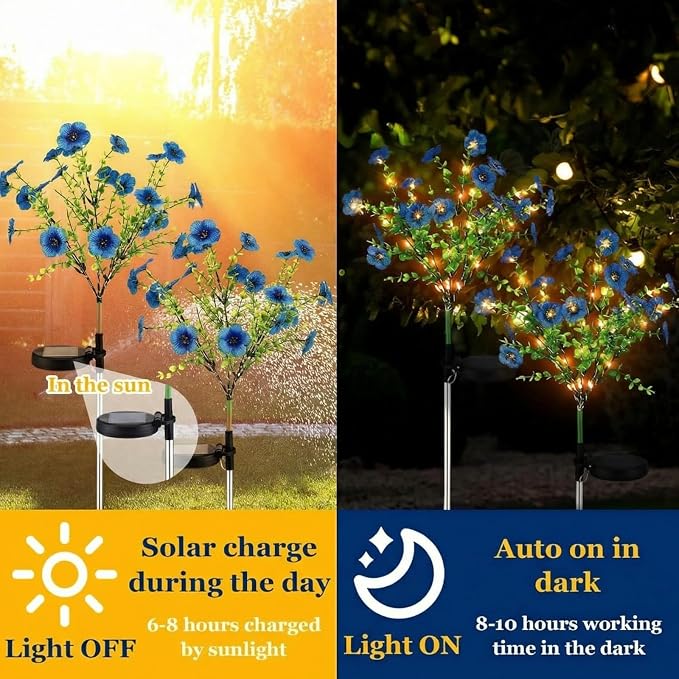 2 Pack Solar Stake Lights Outdoor Decor Waterproof Mums Artificial Flowers - Image 4