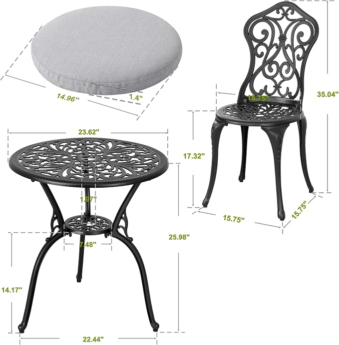NUU GARDEN Patio 3-Piece Bistro Set - Image 6