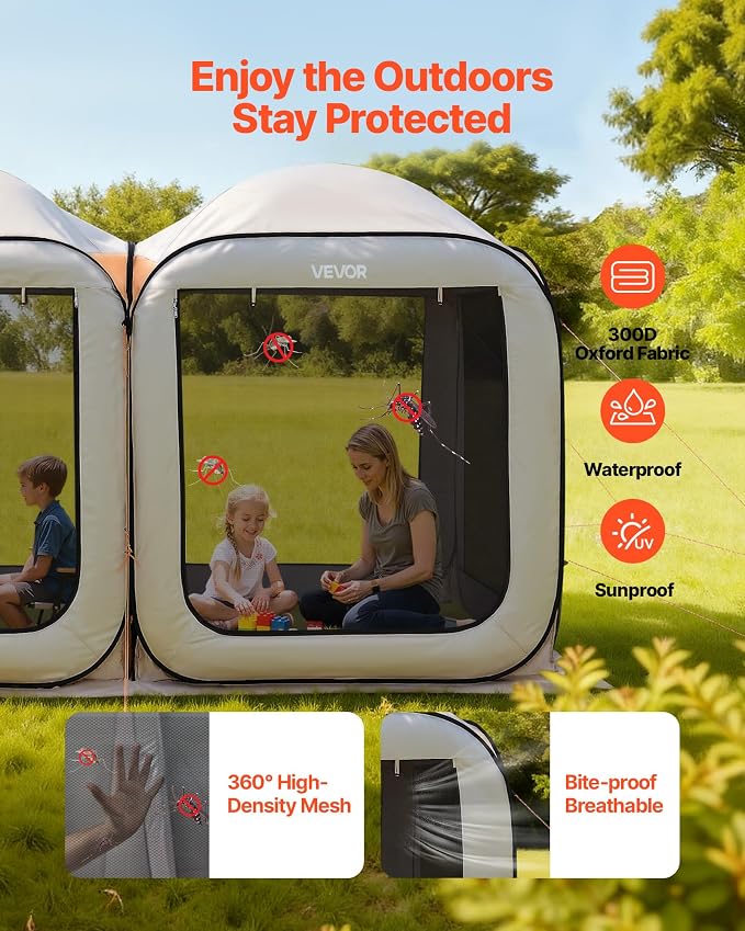 VEVOR 12x6ft 2-in-1 Pop-Up Screen House Tent, Dual Room Screen Gazebo, Portable - Image 7