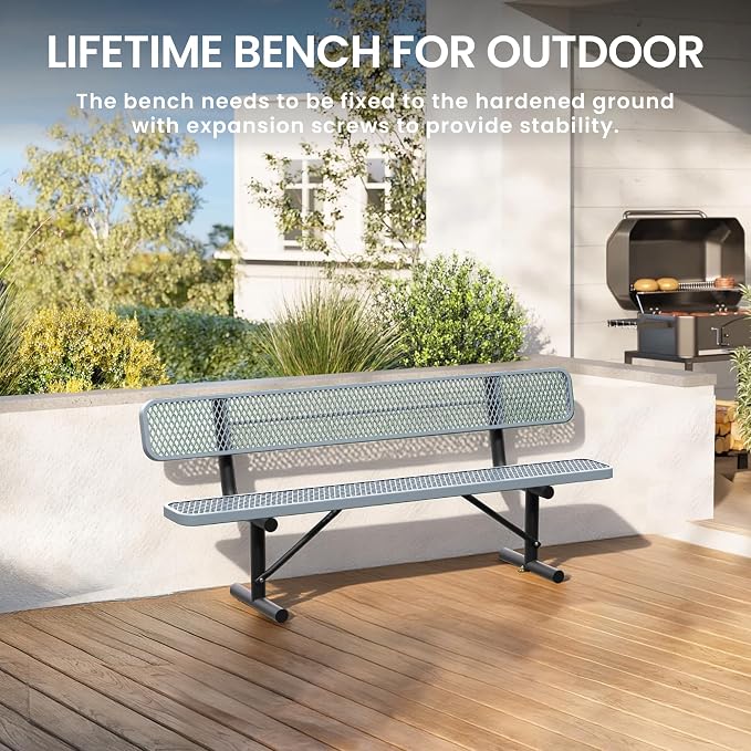 8 Feet Steel Park Bench for Outside, Outdoor Bench - Image 5