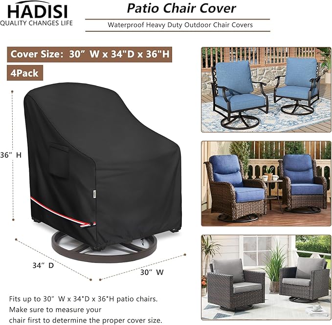 Patio Chair Covers for Outdoor Furniture Waterproof 4 Pack, Heavy Duty - Image 2
