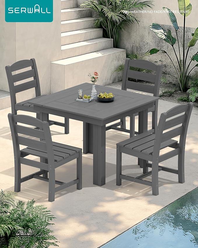 SERWALL Outdoor Dining Set for 4, HDPE Square Table and Chairs Set All Weather - Image 6