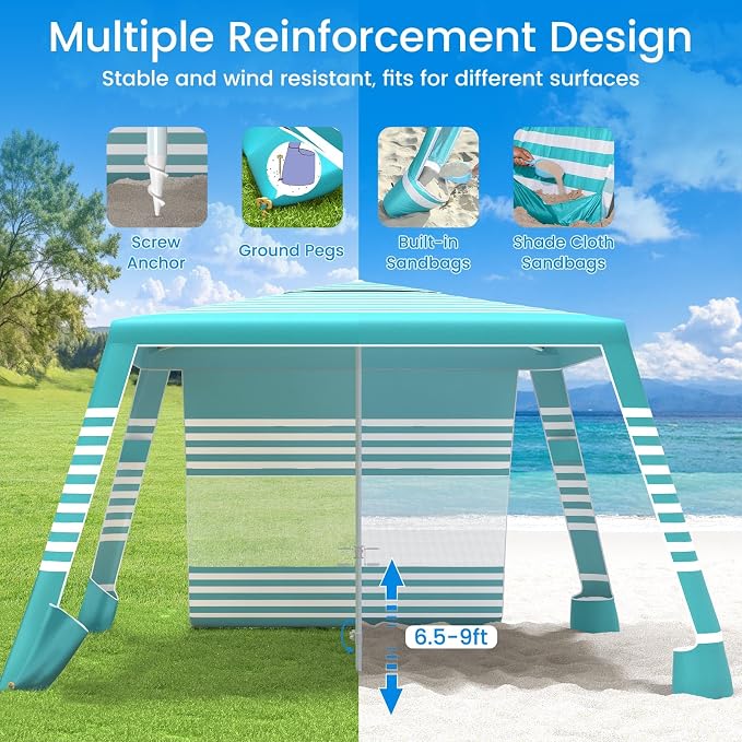 MoKo Beach Cabana, UPF 50+ Protection Easy Setup Beach Tent Sun Shelter - Image 3