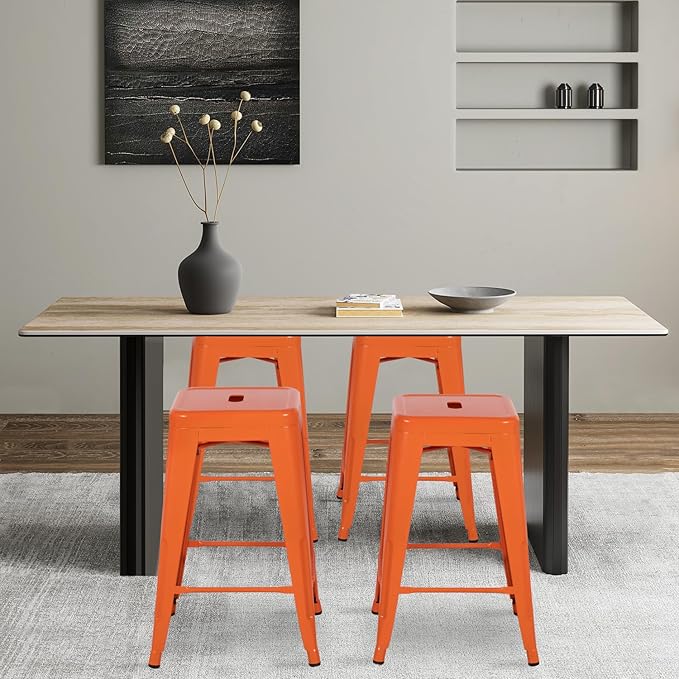 FDW Metal Bar Stools Set of 4 Counter Height Bar Stools 24 Inches Industrial - Image 2