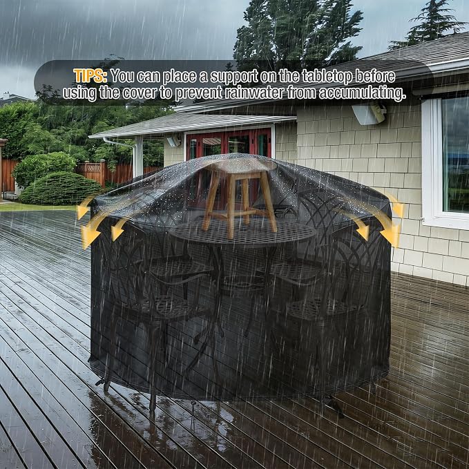 POMER Waterproof Round Patio Outdoor Table Cover, Bar Height Table and Chair - Image 7