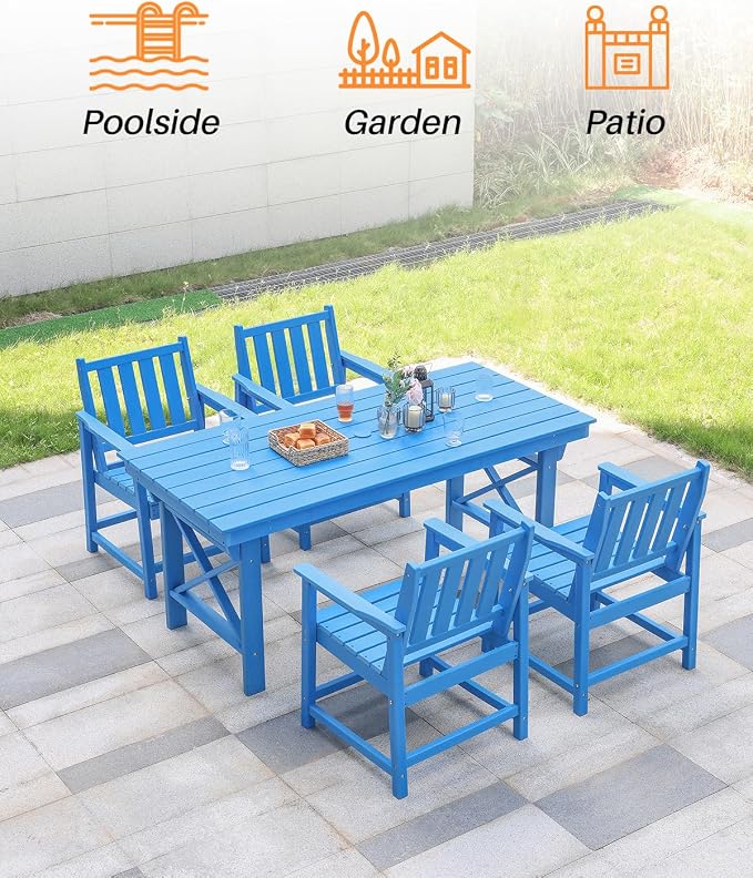 HDPE Outdoor Dining Set of 6, Patio Dining Table Set - Image 5