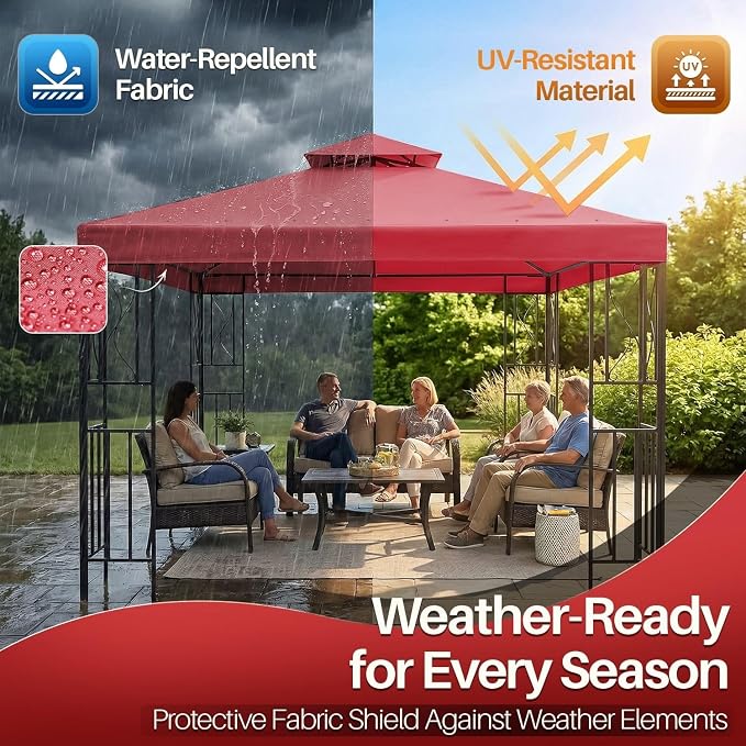 Flexzion Gazebo Cover Replacement Canopy Top 8x8 Ft - Image 6