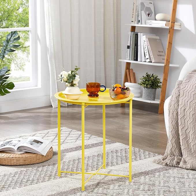 VECELO Side/End Table, Folding Round Metal Anti-Rust and Waterproof Outdoor or - Image 7