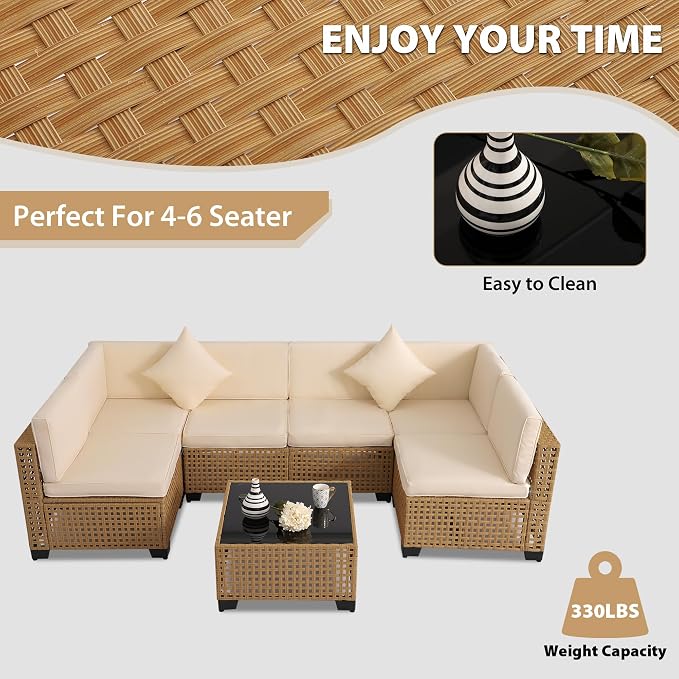 KIGOTY Patio Furniture Set, 7 Pieces Modular Outdoor Sectional Sofa, PE Rattan - Image 5