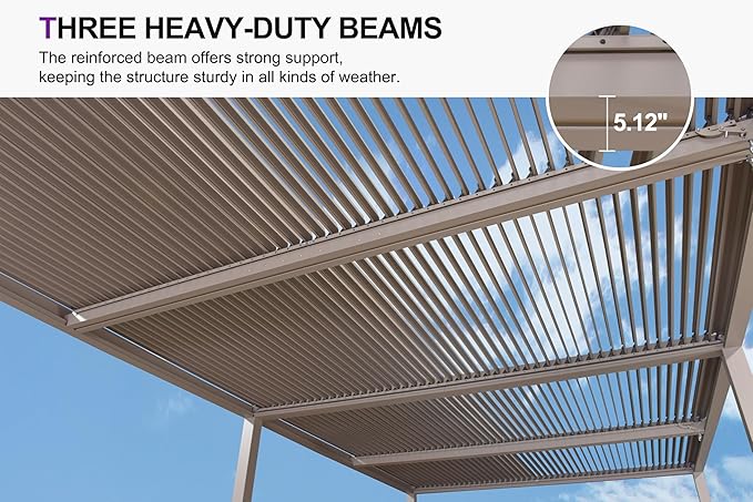 PURPLE LEAF Louvered Pergola 12' × 20' Outdoor Hardtop Gazebo Adjustable - Image 3