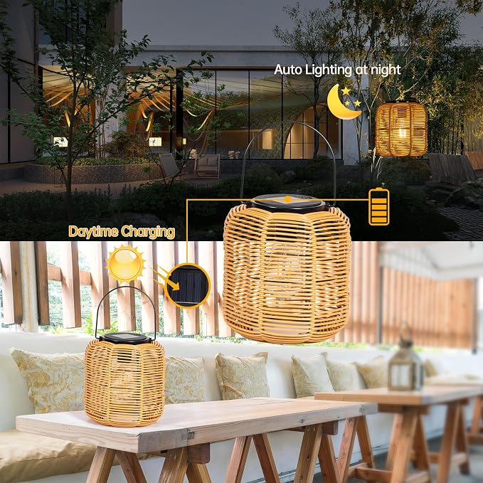 2PK Solar Lanterns Outdoor Waterproof Hanging Rattan Lantern Lights Solar - Image 5