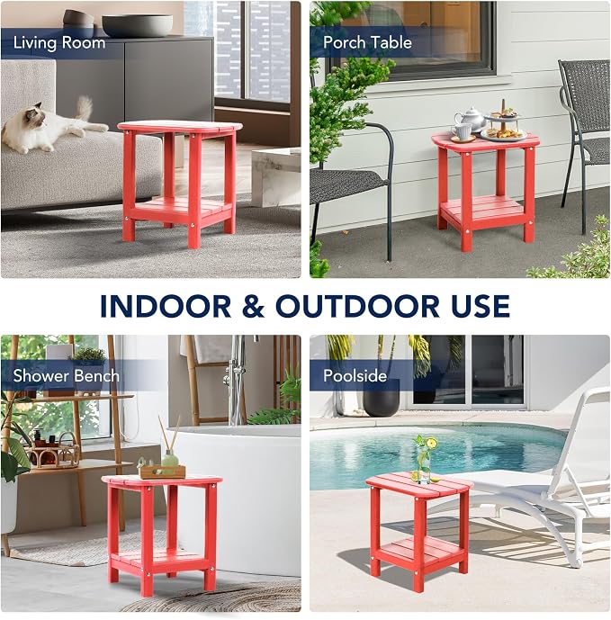 nalone Adirondack Side Table 16.5" Outdoor Side Table HDPE Plastic Double - Image 8