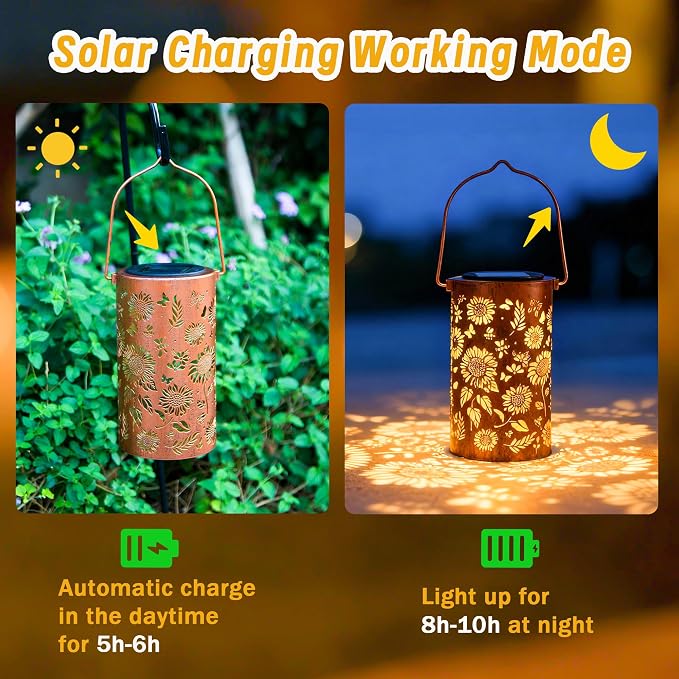 2Pack Sunflower Solar Lanterns Outdoor Waterproof, Birthday Gifts - Image 3