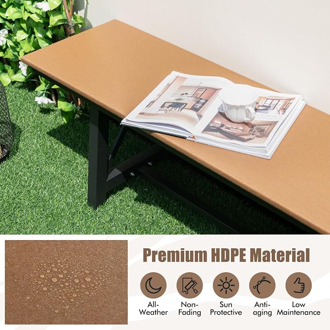 Tangkula 6 FT HDPE Outdoor Bench, Extra Long Patio Picnic Bench - Image 6