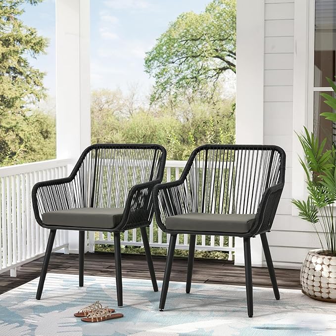 ECOTOUGE 5 Piece Patio Dining Set, Wicker Outdoor Furniture Set w/Glass Table - Image 7