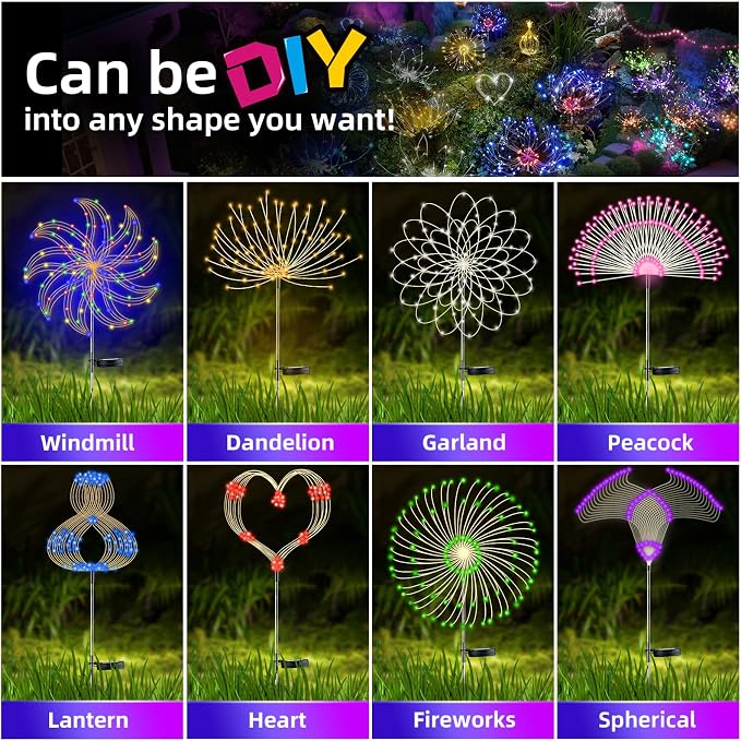 YOTOZU 2 PCS Solar Firework Light, Outdoor Solar Garden Decorative Lights 120 - Image 5