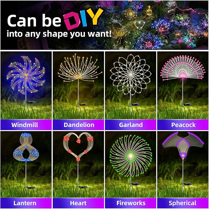 YOTOZU 4 PCS Solar Firework Light, Outdoor Solar Garden Decorative Lights 120 - Image 5