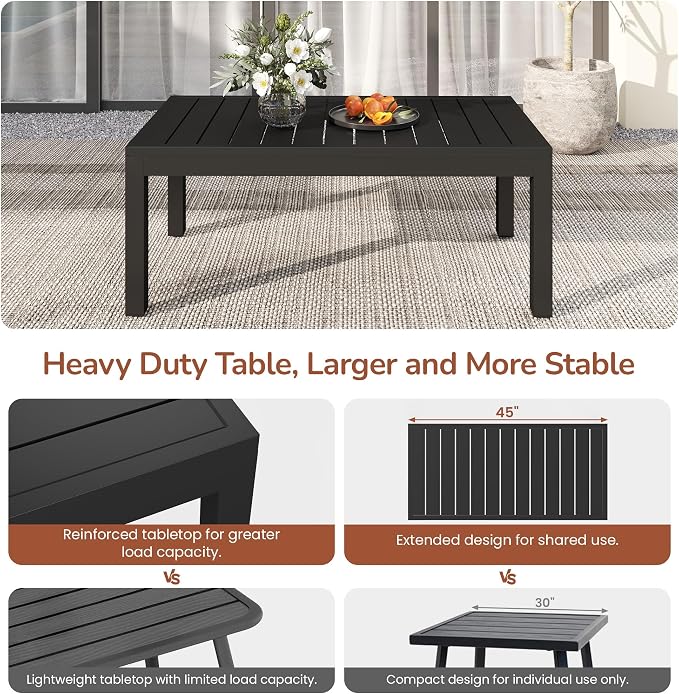 Wisteria Lane Aluminum Outdoor Coffee Table, Water-Resistant Metal Patio Side - Image 5