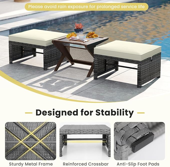 ORALNER Outdoor Ottoman, All-Weather Rattan Foot Stool w/Cushions, Foot Rest - Image 6