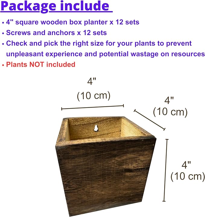 LaLaGreen Indoor Planter Box for Plants Small Square Wooden Wall Mounted - Image 2