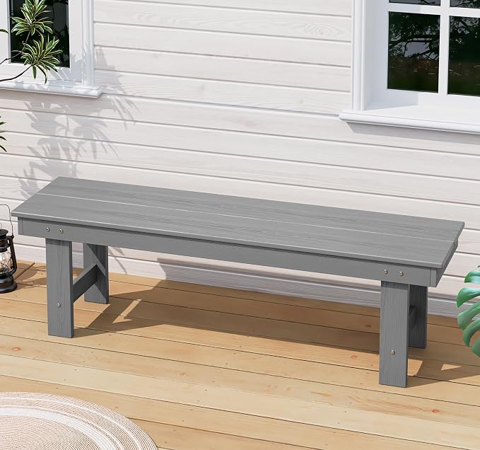 SERWALL 2-Person Outdoor Bench Backless, HDPE Outdoor Benches Weatherproof - Image 2