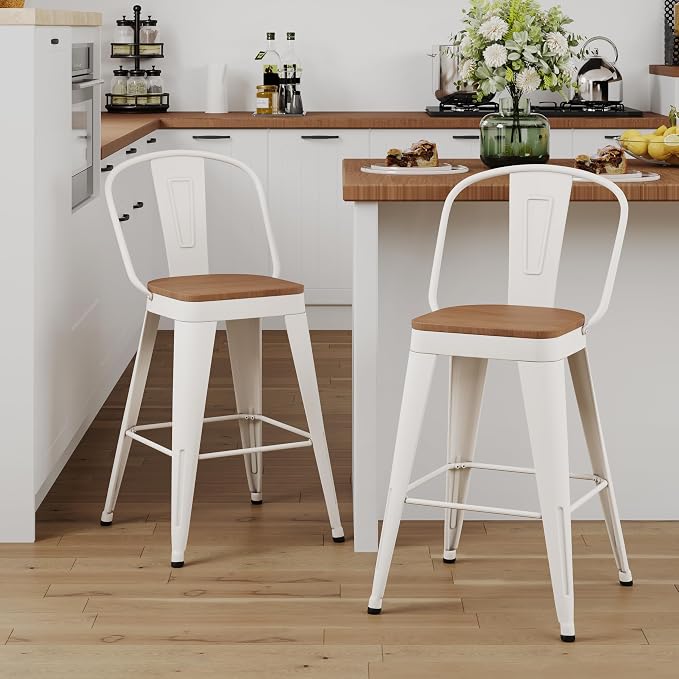 ALISH 26 Inch Industrial Bar Stools Set of 2, High Back Metal Barstools - Image 3