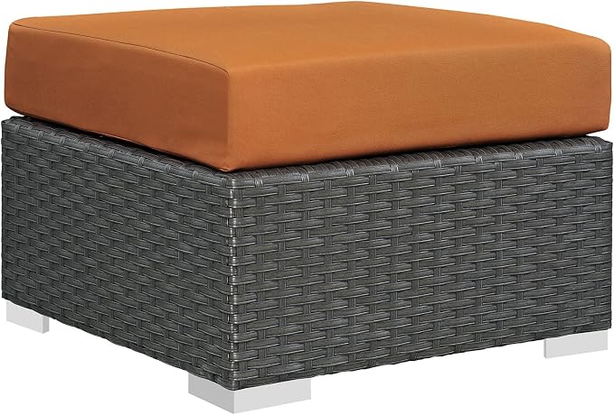 Modway Sojourn Wicker Rattan Outdoor Patio Sunbrella Fabric Ottoman in Canvas - Image 3