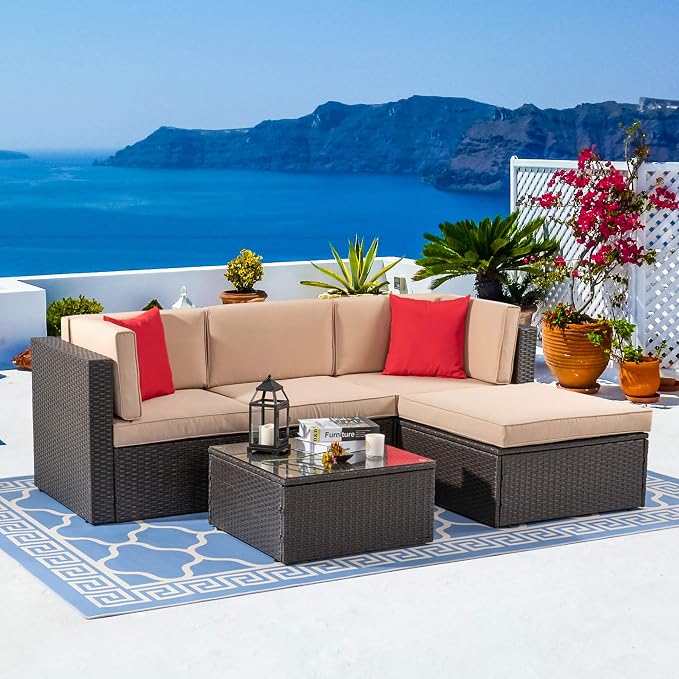 Vongrasig 5 Piece Patio Furniture Sets, Outdoor Patio Set Sectional Sofa - Image 2