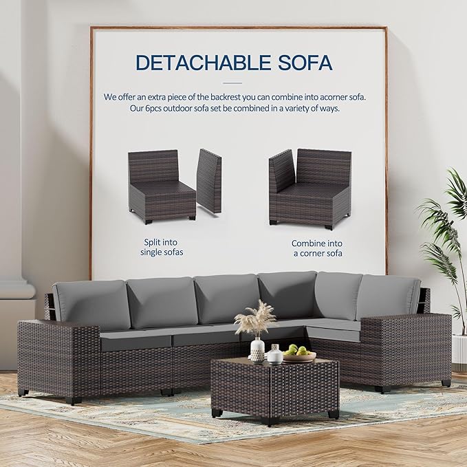 Kullavik 12 Pieces Outdoor Patio Furniture Set PE Wicker Rattan Sectional Sofa - Image 2