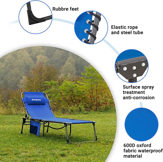 KingCamp Lounge Chair Outdoor, Folding Tanning Chairs Comfy Adjustable - Image 5