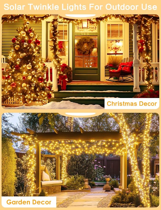 2Pack Solar String Lights Outdoor, 80FT 200LED Solar Fairy Lights, Waterproof - Image 6