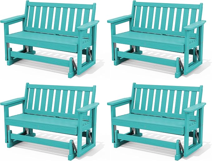 SERWALL Outdoor Glider Bench Set of 4, HDPE Weather-Resistant Swinging Bench by SERWALL