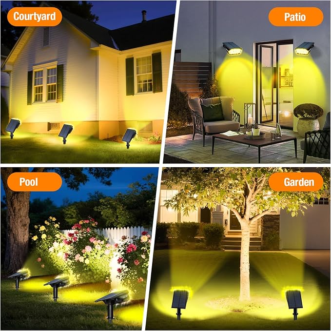 2 Pack Solar Spot Lights Outdoor 1000 Lumens, 64 LEDs IP67 Waterproof Landscape - Image 5