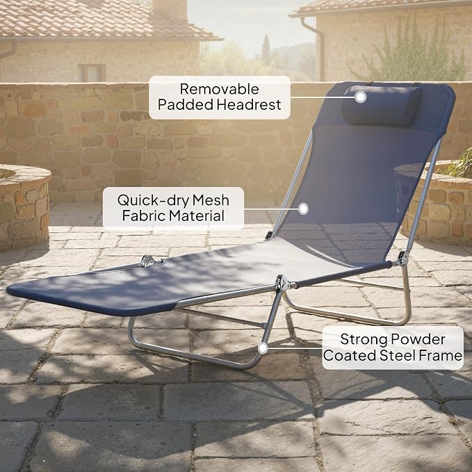 Outsunny Folding Chaise Lounge Chair, Pool Sun Tanning Chair, Outdoor Lounge - Image 5