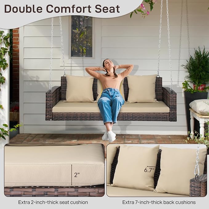 Outvita Porch Swing, 5FT Hanging Outdoor Porch Swings - Image 5