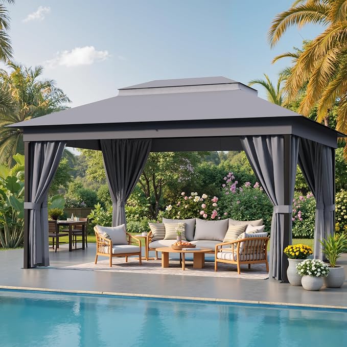 Devoko Outdoor Gazebo for Patio 10'x 13' Heavy Duty Metal Frame Canopy by DEVOKO