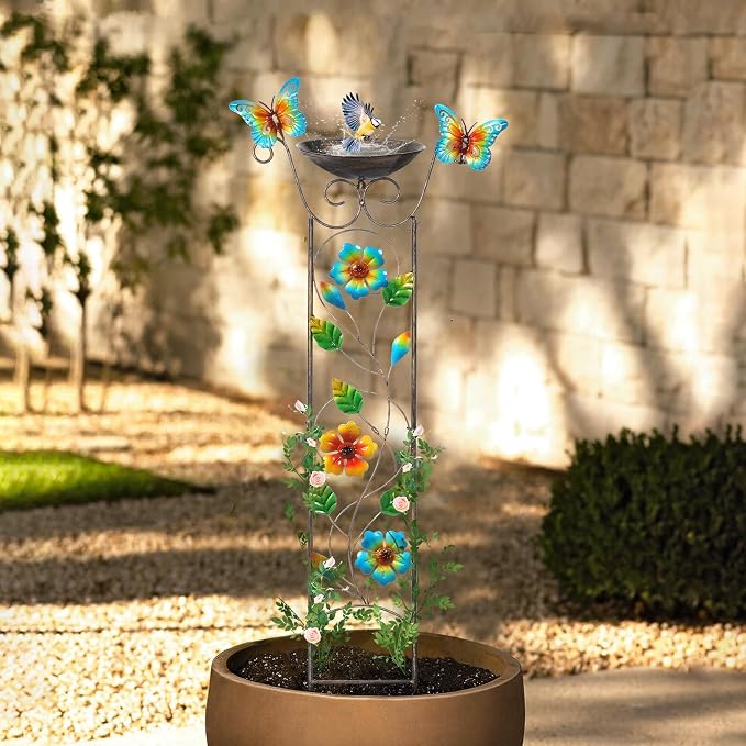 SUNNYPARK Bird Bath with Trellis Outdoor, Antique Garden Iron Plant Trellis - Image 6
