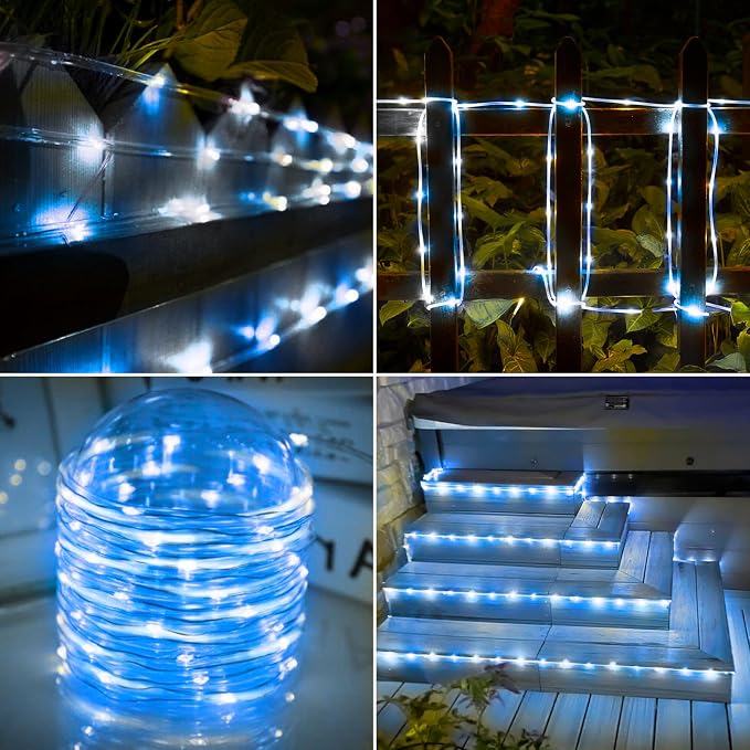 Solar Rope Lights, 2 Packs Total 66ft 200LED Solar String Lights, 8 Modes - Image 5