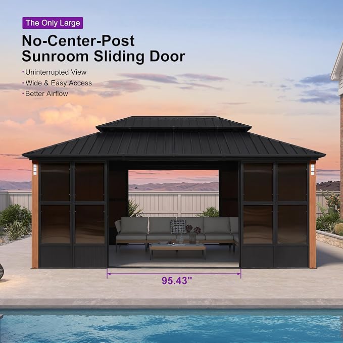 PURPLE LEAF 12' X 18' Patio Hardtop Gazebo Double Top Galvanized Steel Screen - Image 5