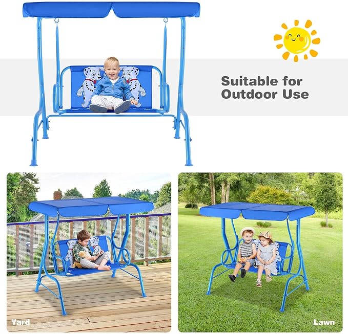 HONEY JOY Kids Patio Swing, 2-Seater Outdoor Porch Swing Lounge Chair, - Image 5