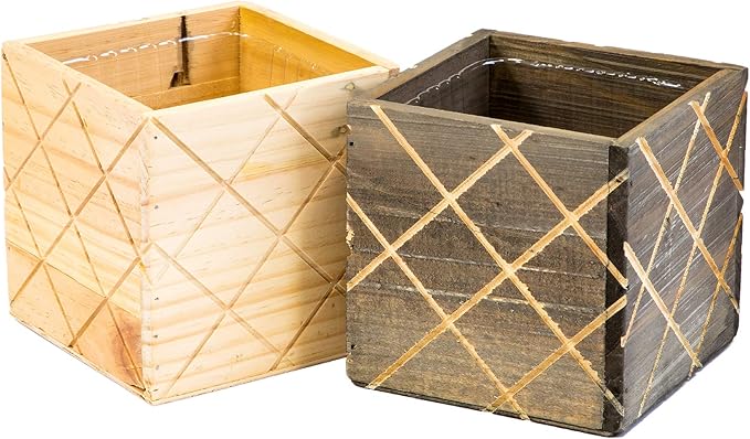 Wood Planter Box with Diamond Cross Hatch Style, 5 Inch Square, Rustic Barn Wood - Image 3