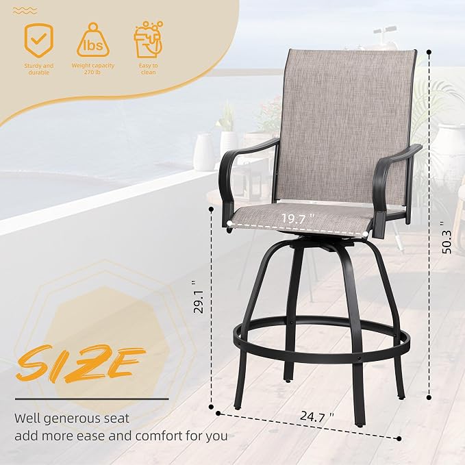 Shintenchi 2 Piece Patio Swivel Bar Chairs, All Weather Textile Outdoor Metal - Image 2