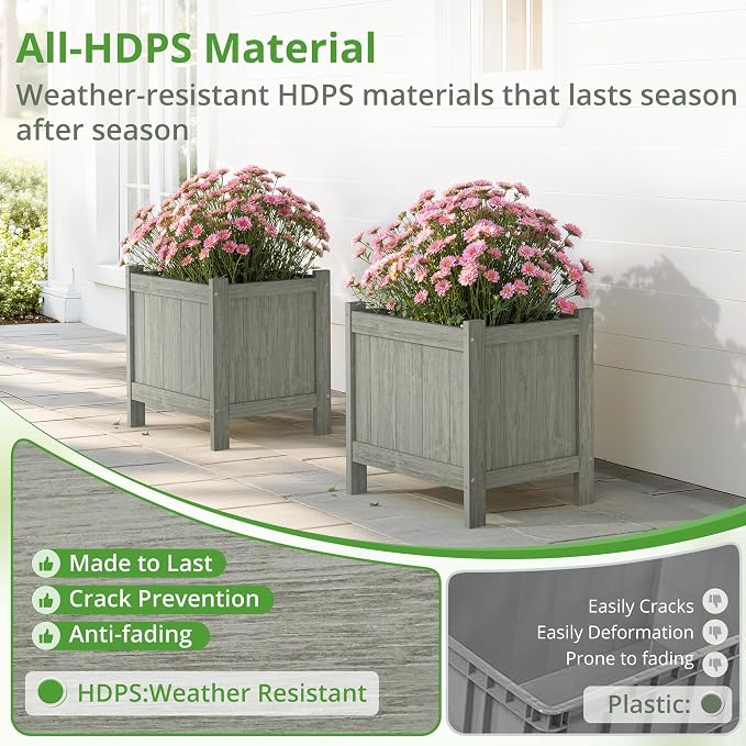 LUE BONA Outdoor Plant Pots, 13.7" x 12.5" x 14.5" HDPS Flower Pots - Image 4