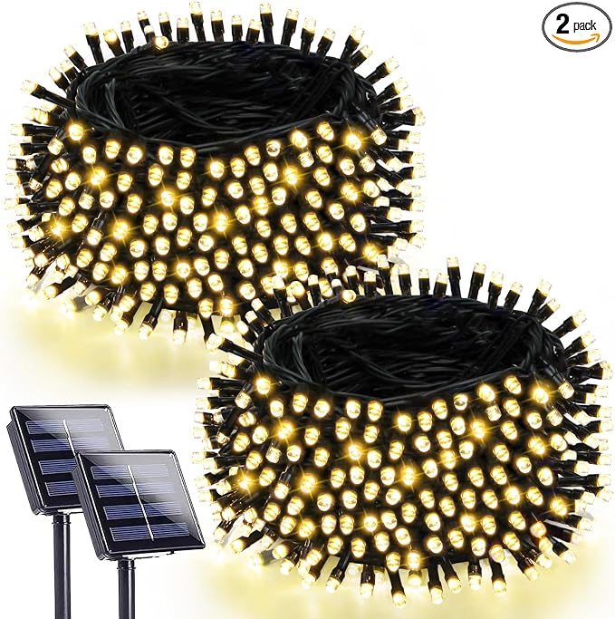 2 Pack 90FT Solar String Lights Outdoor Waterproof, Super Bright 160 LED Solar by SANJICHA