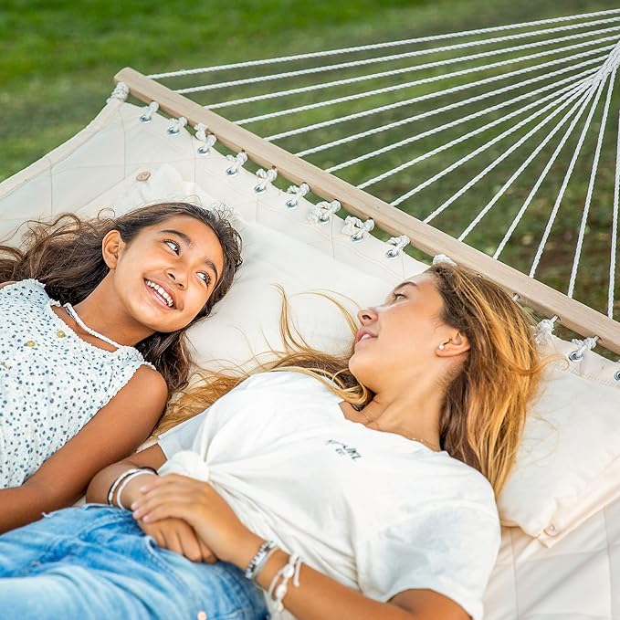 ANOW Two Person Hammock with Spreader Bars and Detachable Pillow, Heavy Duty - Image 2