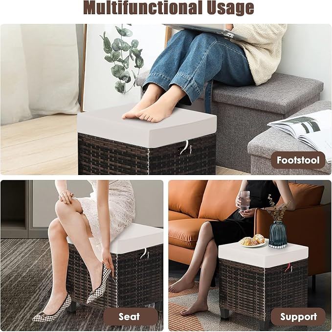 Moccha 2 Pieces Patio Outdoor Ottoman, All Weather Rattan Patio Ottoman Set - Image 6